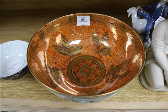 A Wedgwood iridescent lustre bowl and a Cantonese dish bowl diameter 27cm